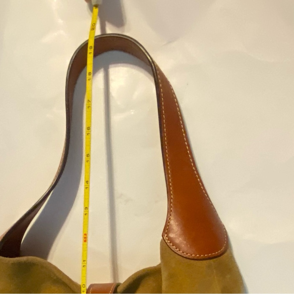 Dooney & Bourke Tan Suede Hobo Shoulder Bag. - Picture 9 of 12
